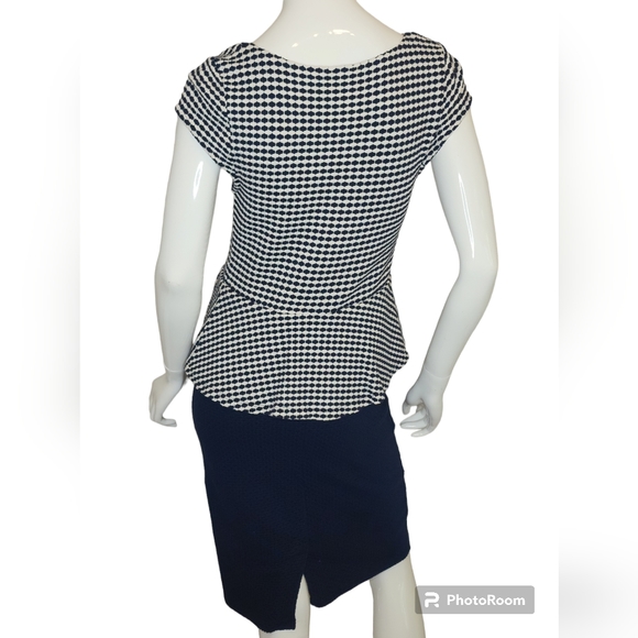 Anthropologie Post Tag Office Nautical Knit Peplum Cap Sleeve Form Fitted Y2K - Picture 11 of 15